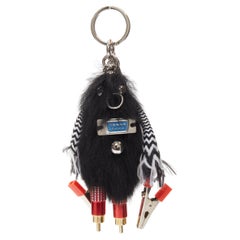 Used PRADA black sheep fur bolt hardware hand monster robot charm key ring