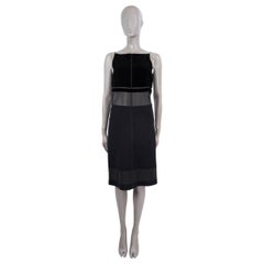PRADA black SHEER PANELLED VELVET & WOOL SLEEVELESS Dress 40 S