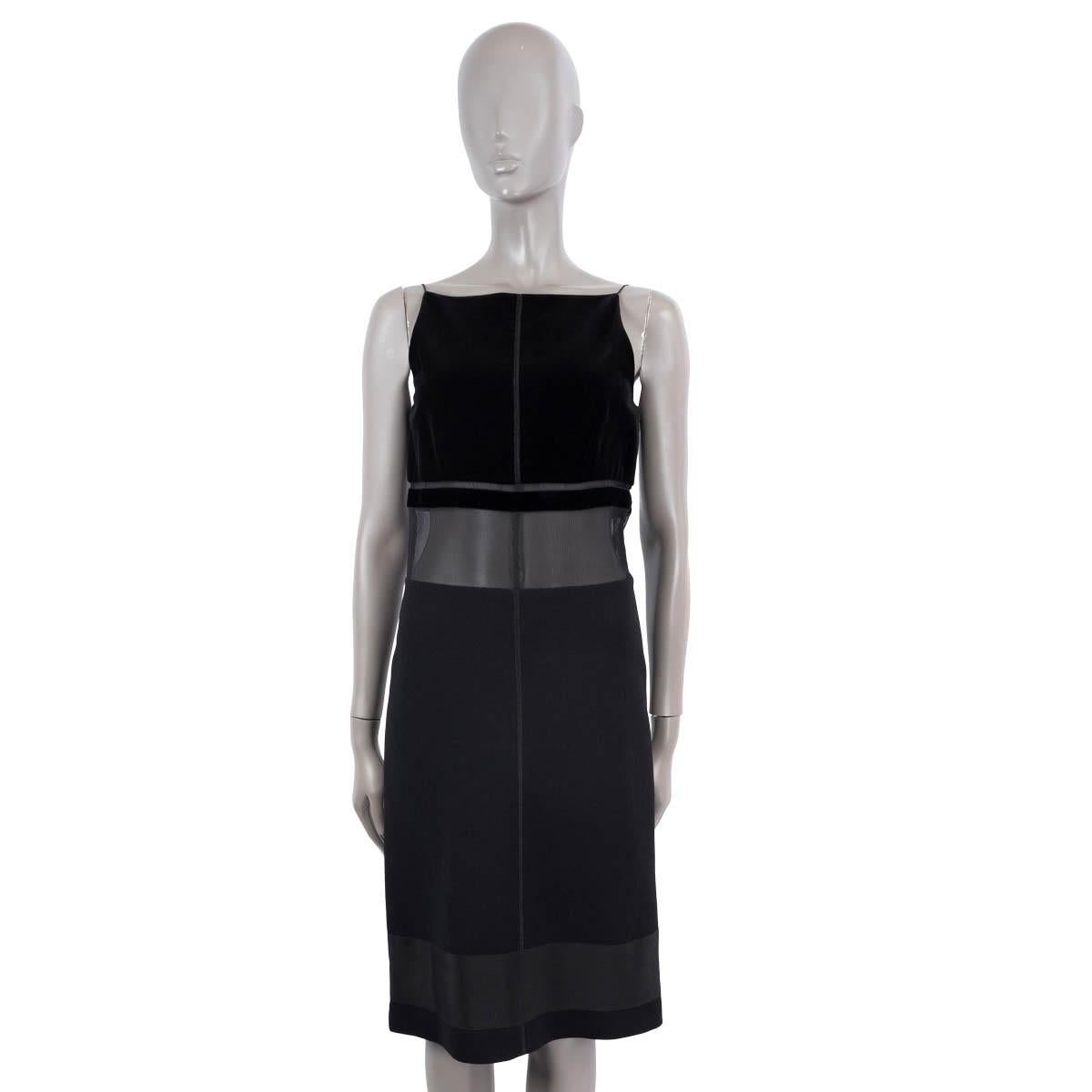 Black PRADA black SHEER PANELLED VELVET & WOOL SLEEVELESS Dress 40 S For Sale