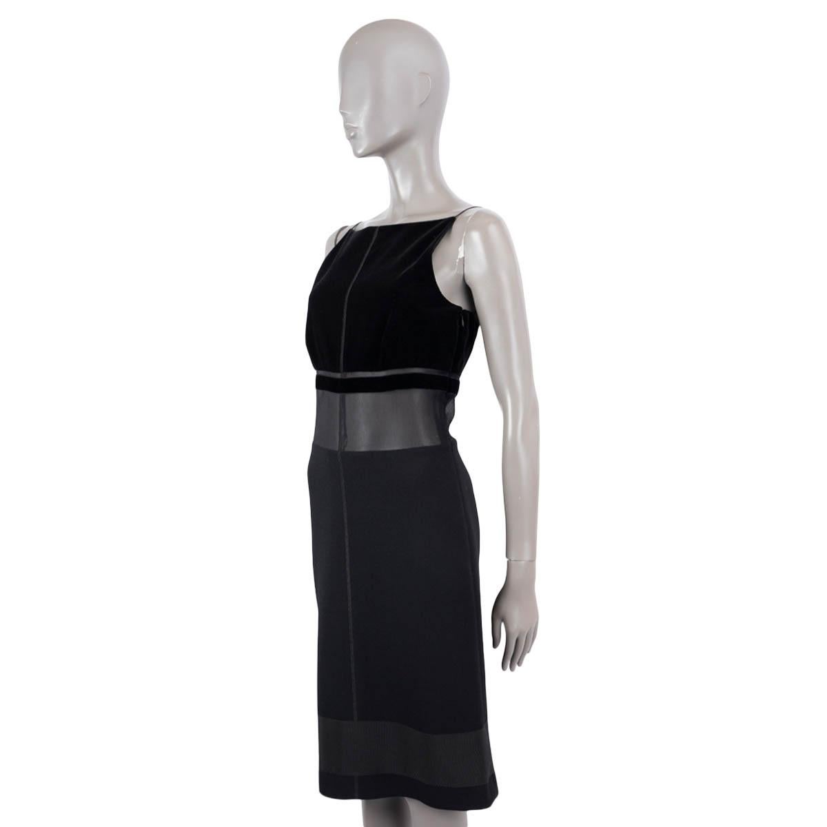 PRADA black SHEER PANELLED VELVET & WOOL SLEEVELESS Dress 40 S In Excellent Condition For Sale In Zürich, CH