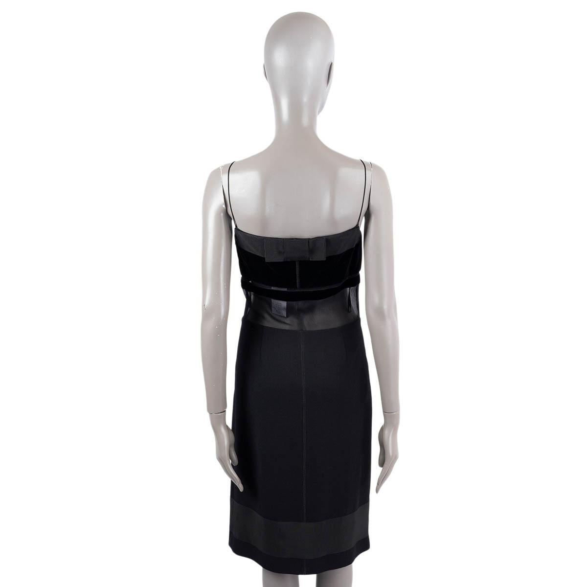 Women's PRADA black SHEER PANELLED VELVET & WOOL SLEEVELESS Dress 40 S For Sale