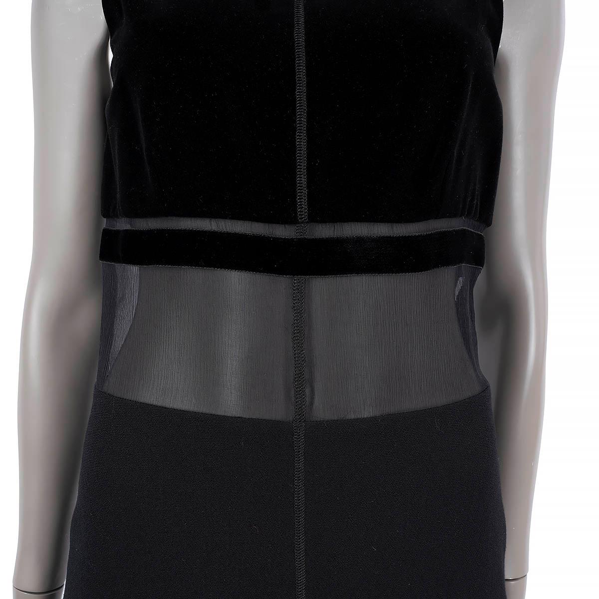 PRADA black SHEER PANELLED VELVET & WOOL SLEEVELESS Dress 40 S For Sale 1