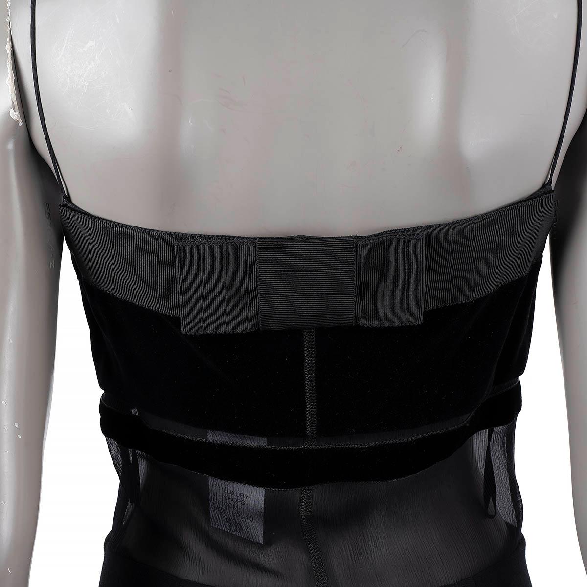 PRADA black SHEER PANELLED VELVET & WOOL SLEEVELESS Dress 40 S For Sale 3