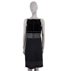 PRADA black SHEER PANELLED VELVET & WOOL SLEEVELESS Dress 40 S