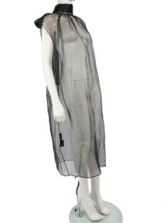 Prada Black Sheer Silk Mock Neck Midi Dress Size M