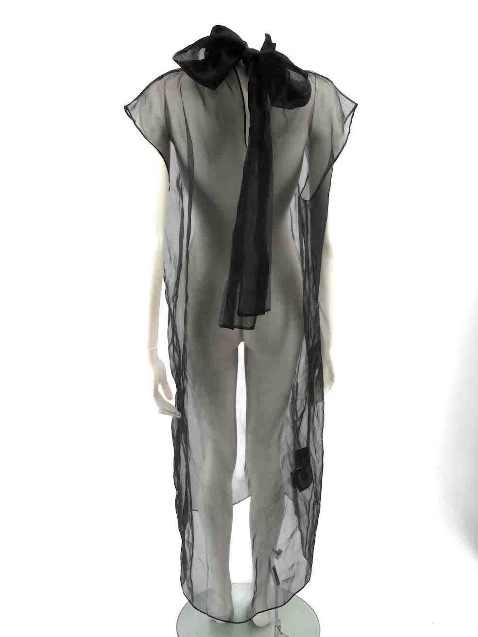 Prada Black Sheer Silk Mock Neck Midi Dress Size M In Good Condition For Sale In London, GB