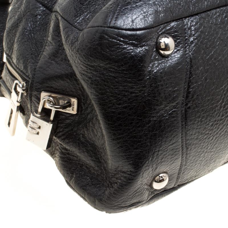 Prada Black Shimmering Leather Top Handle Bag 6