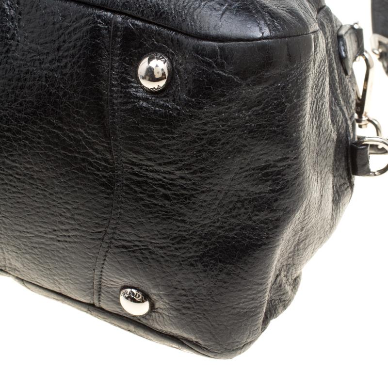 Prada Black Shimmering Leather Top Handle Bag 7
