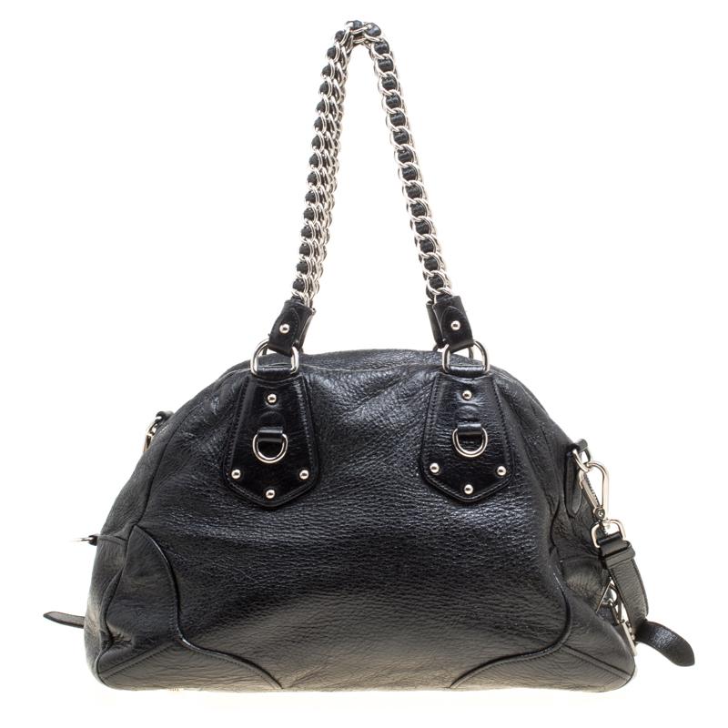 Women's Prada Black Shimmering Leather Top Handle Bag