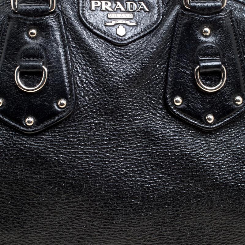 Prada Black Shimmering Leather Top Handle Bag 1