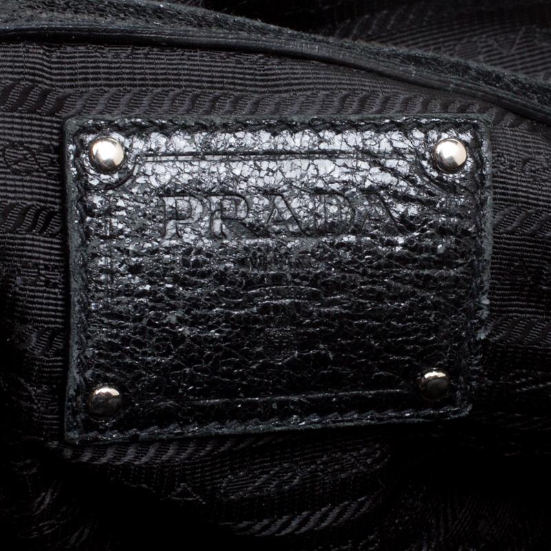 Prada Black Shimmering Leather Top Handle Bag 4