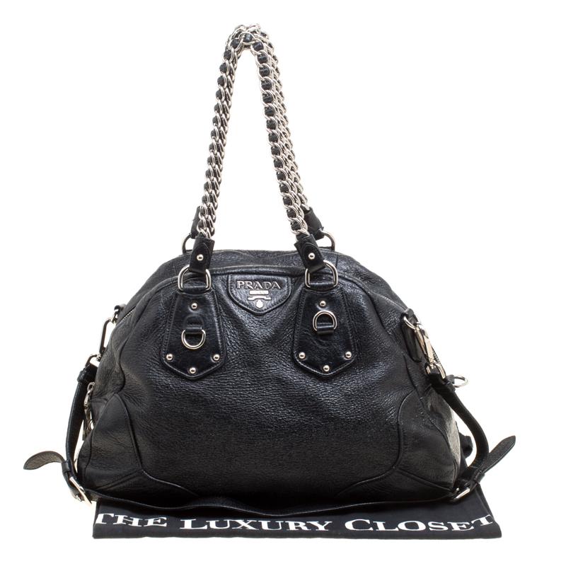 Prada Black Shimmering Leather Top Handle Bag 5