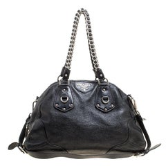 Prada Black Shimmering Leather Top Handle Bag