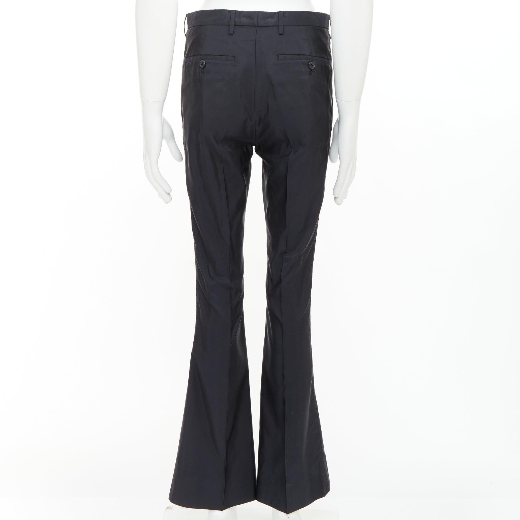 De los hombres PRADA black shiny nylon mid waisted flare boot cut crop trousers IT46 S en venta