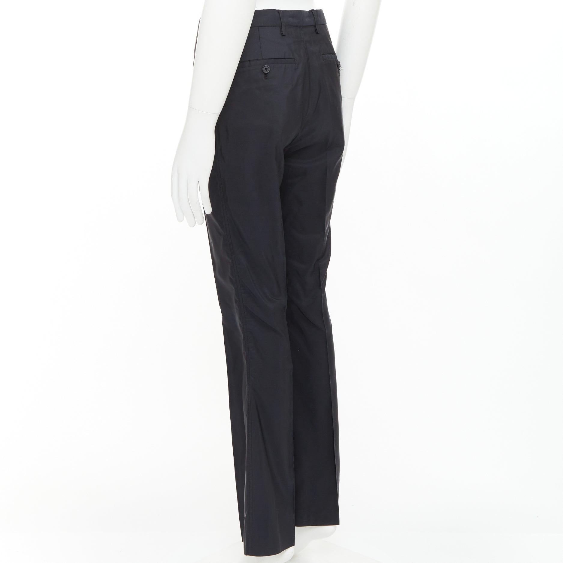 PRADA black shiny nylon mid waisted flare boot cut crop trousers IT46 S en venta 1