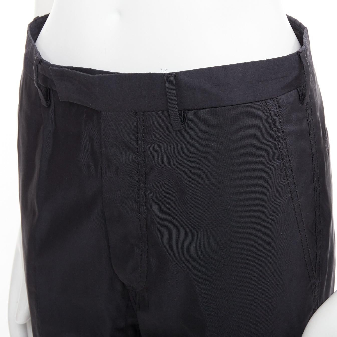 PRADA black shiny nylon mid waisted flare boot cut crop trousers IT46 S en venta 2