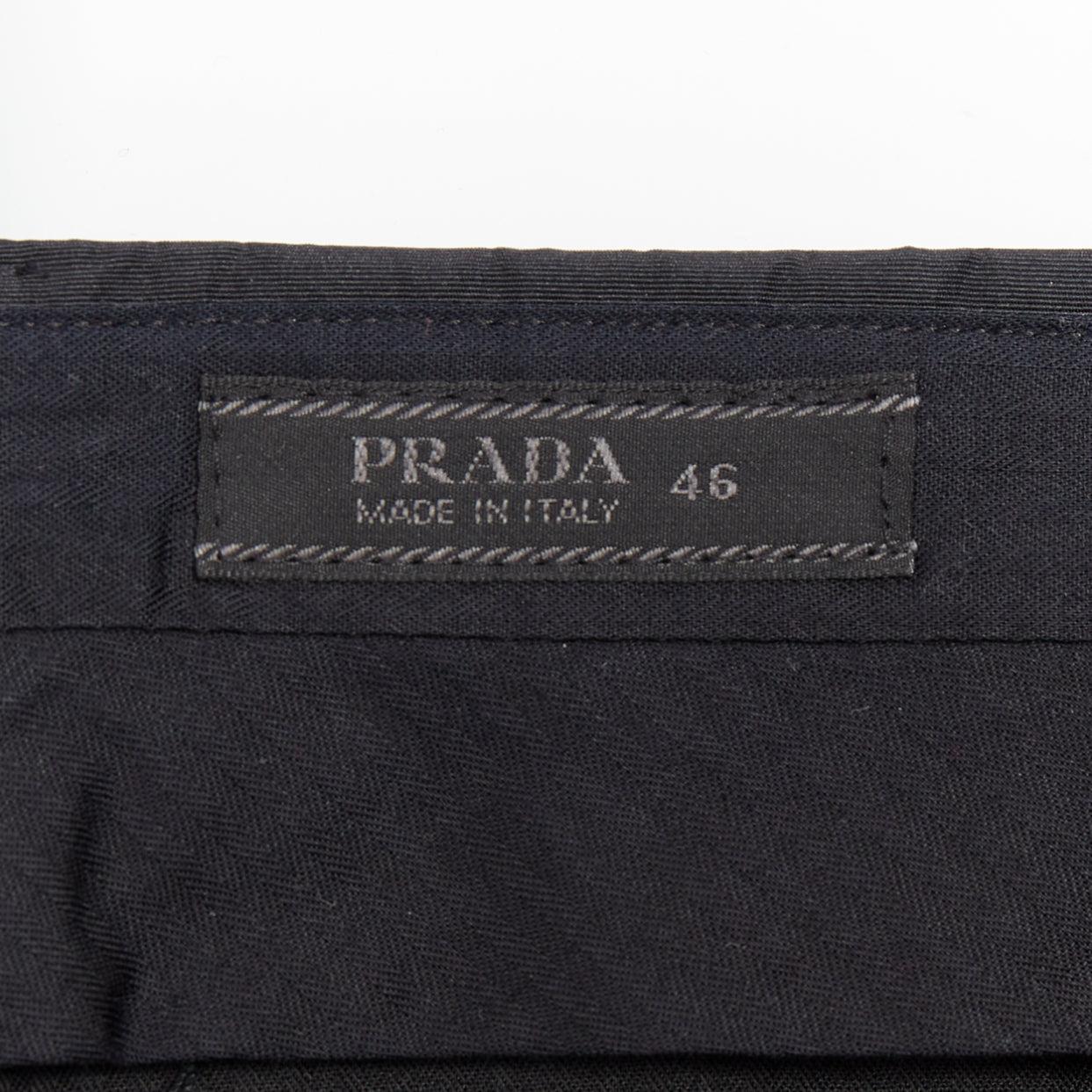 PRADA black shiny nylon mid waisted flare boot cut crop trousers IT46 S en venta 3