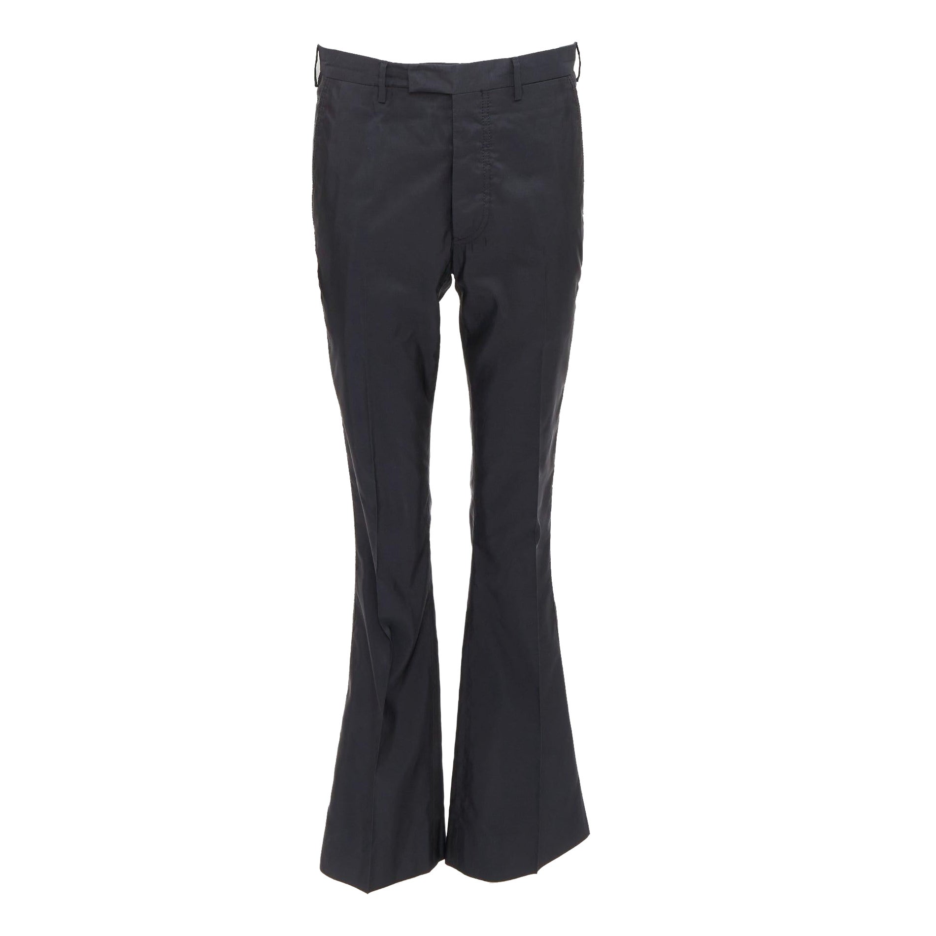 PRADA black shiny nylon mid waisted flare boot cut crop trousers IT46 S