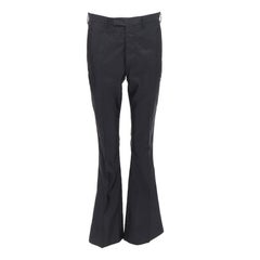 PRADA black shiny nylon mid waisted flare boot cut crop trousers IT46 S