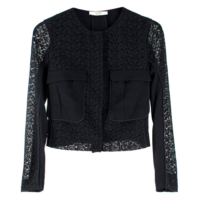 Prada Black Short Tailored Lace Jacket M UK10