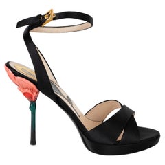PRADA black silk 2008 FLOWER HEEL SATIN Sandals Shoes 39