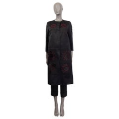 PRADA black silk 2013 FLORAL EMBROIDERED SATIN Coat Jacket 40 S
