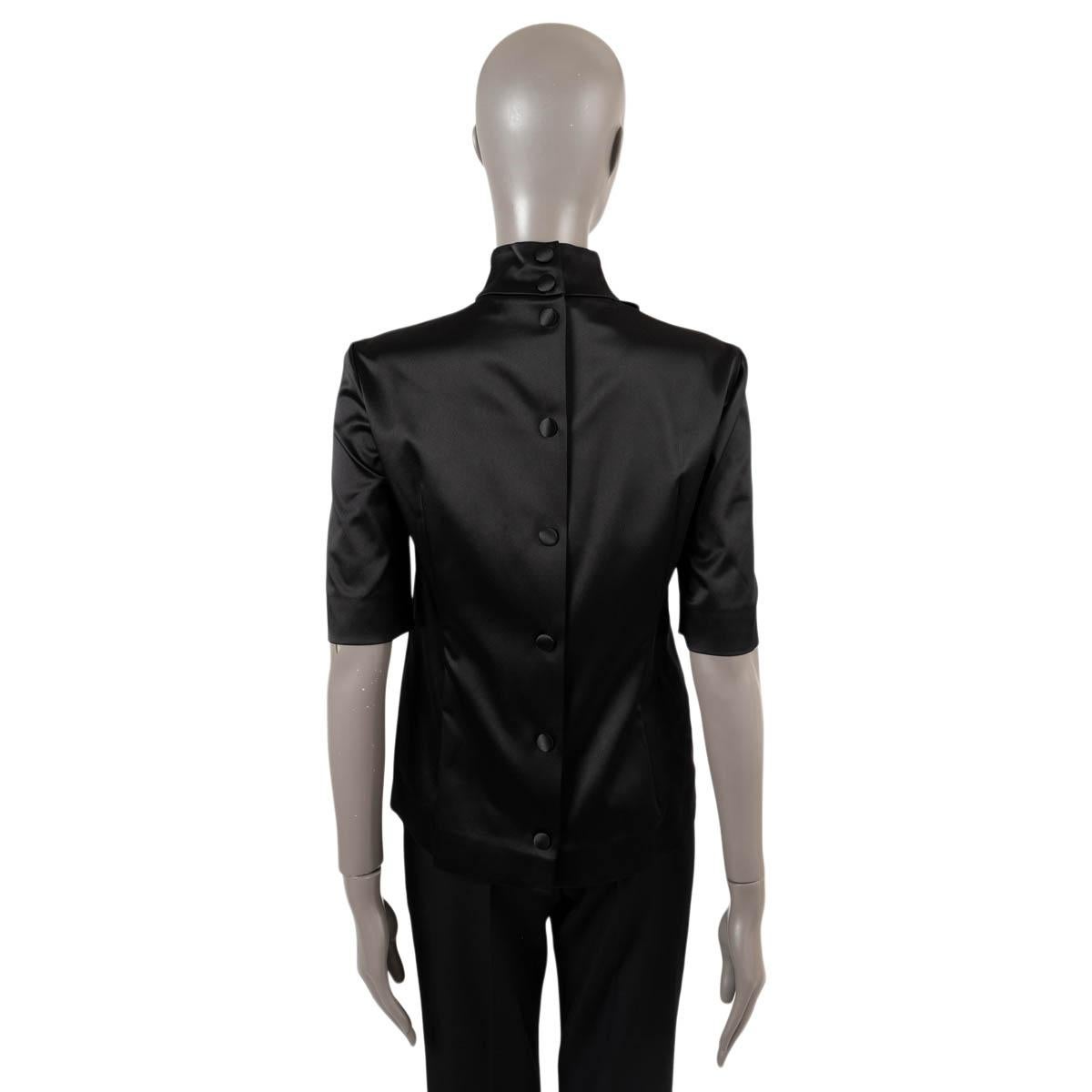 Women's PRADA black silk 2019 HIGH-NECK BOW DUCHESSE Blouse Shirt 40 S For Sale