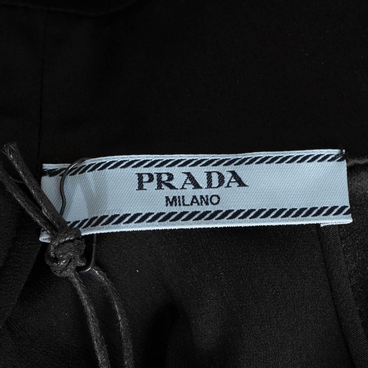 PRADA black silk 2019 HIGH-NECK BOW DUCHESSE Blouse Shirt 40 S For Sale 3