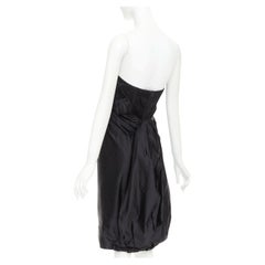 PRADA black silk asymmetric gathered drape corset lined strapless dress IT38 XS