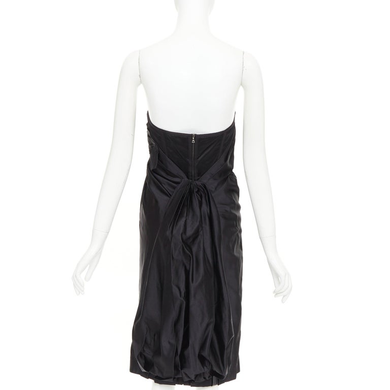 PRADA black silk asymmetric gathered drape corset lined strapless dress IT38 XS For Sale at 1stDibs