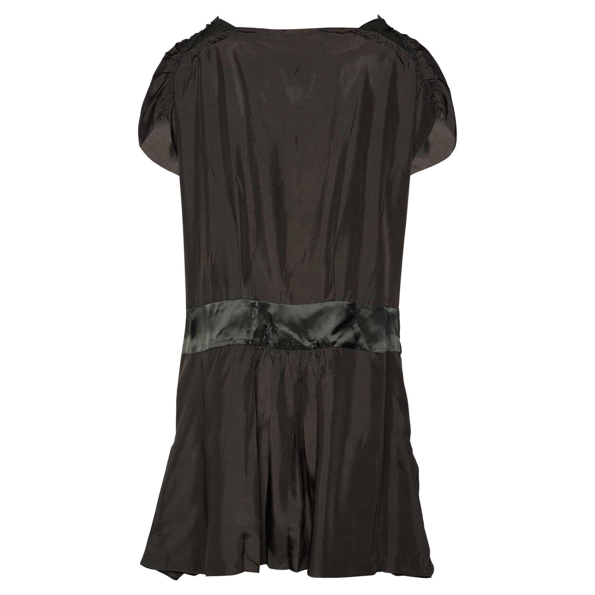 Prada Black Silk Contrast Detail Oversized Shift Dress M