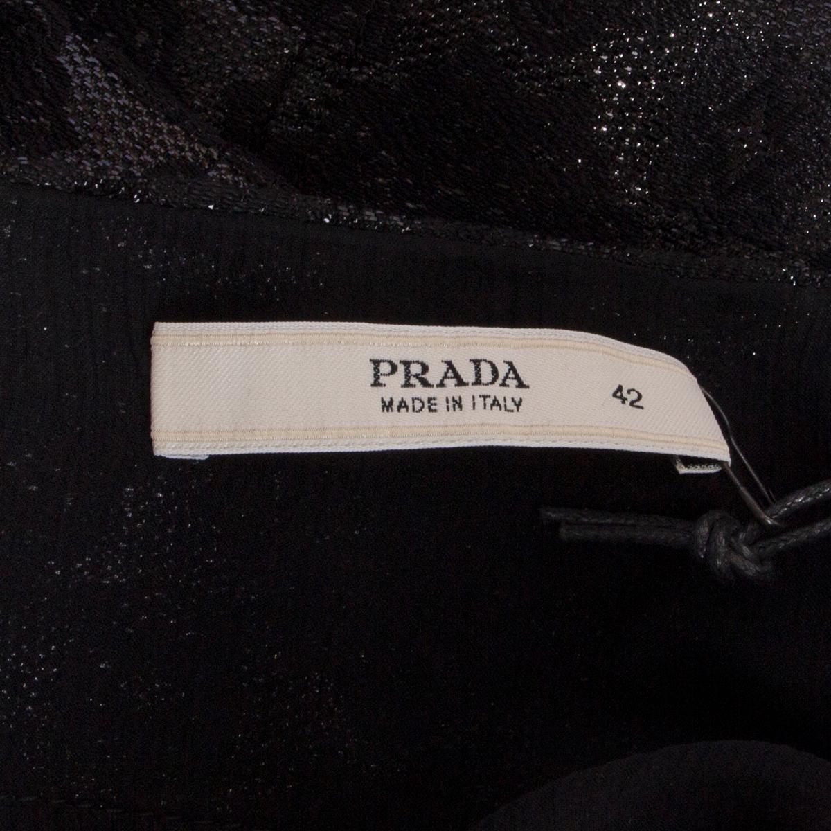 Women's PRADA black silk & cotton BELTED BROCADE Skirt 42 M