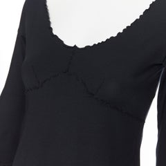 PRADA black silk elastane lettice ruffle seams scoop neck cropped top S