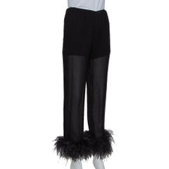 Prada Black Silk Feather Trim Detail Cropped Trousers S