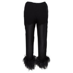 Prada Black Silk Feather Trim Detail Cropped Trousers S