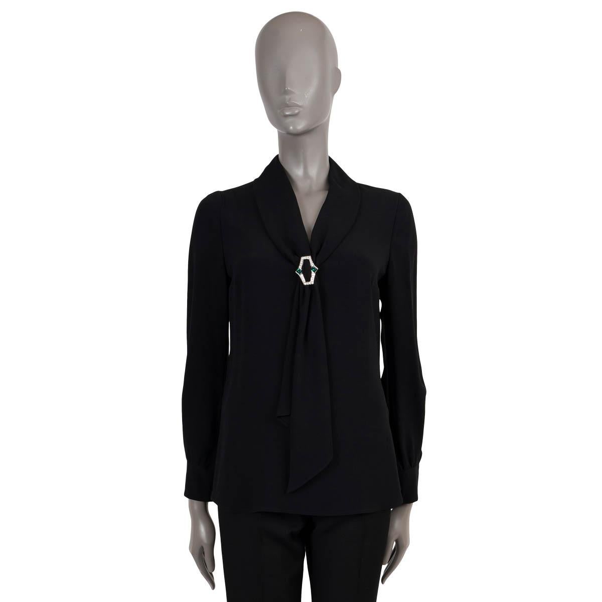 Women's PRADA black silk JEWELLED LAVALIERE Blouse Shirt 40 S For Sale