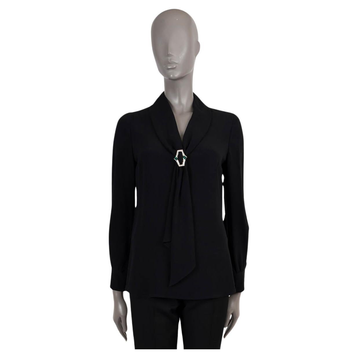 PRADA black silk JEWELLED LAVALIERE Blouse Shirt 40 S For Sale