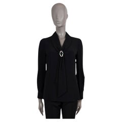 PRADA black silk JEWELLED LAVALIERE Blouse Shirt 40 S