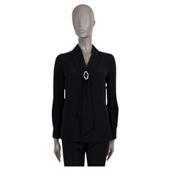 PRADA Schwarzes JEWELLED LAVALIERE Hemd aus Seide 40 S