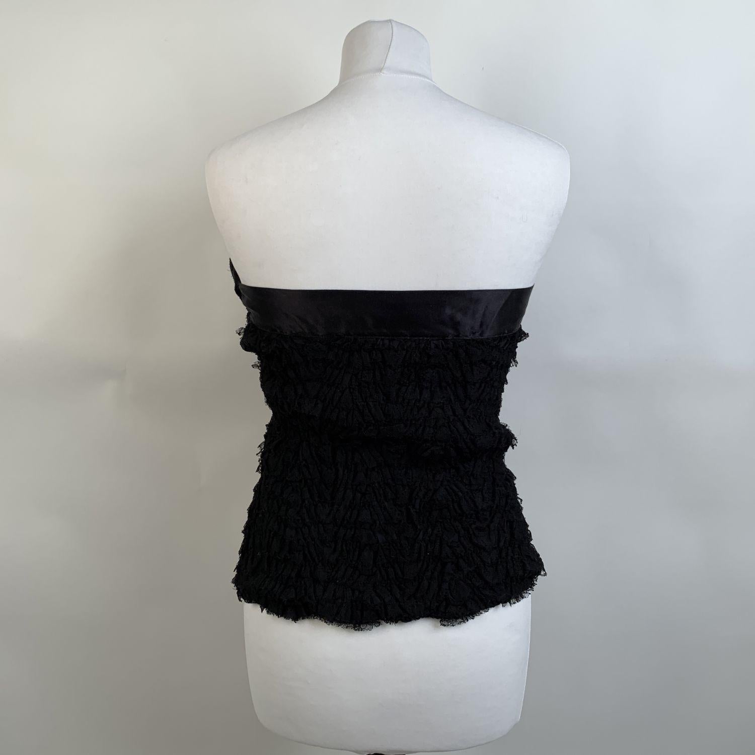 Prada Black Silk Lace Bustier Strapless Top with Bow Size 40 In Excellent Condition In Rome, Rome