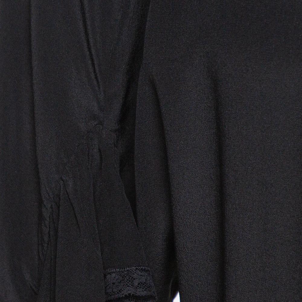 Prada Black Silk Lace Trim Ruffled Midi Dress M 1