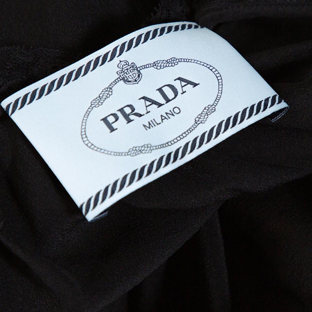 Prada Black Silk Lace Trim Ruffled Midi Dress M 3