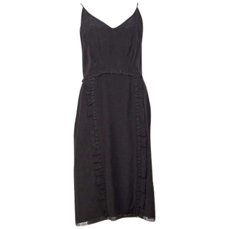 PRADA black silk LACE TRIMMED Spaghetti Strap Cocktail Dress 40