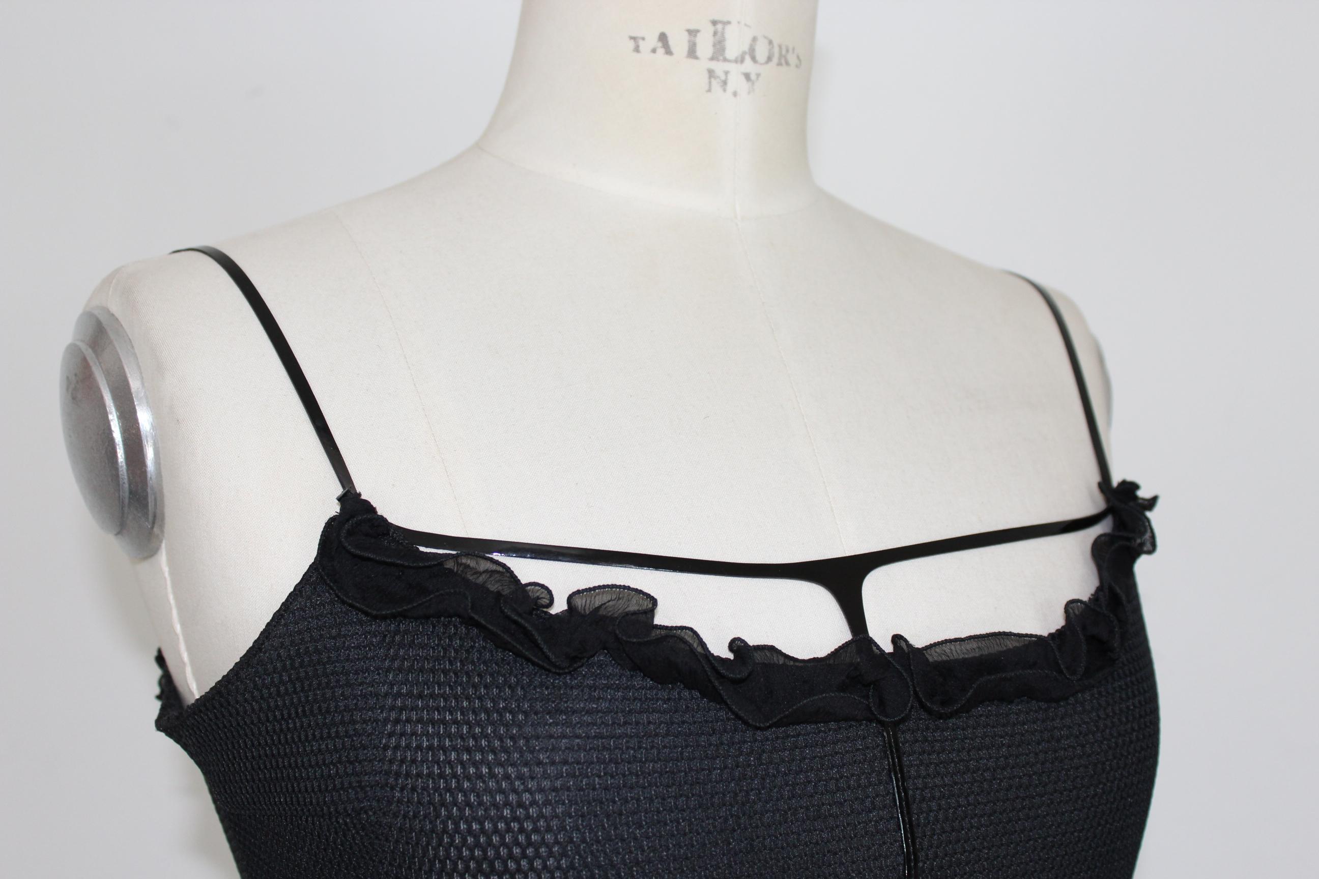 Women's Prada Black Silk Leather Ruffle Flared Evening Suit Skirt Top