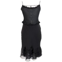 Prada Black Silk Leather Ruffle Flared Evening Suit Skirt Top
