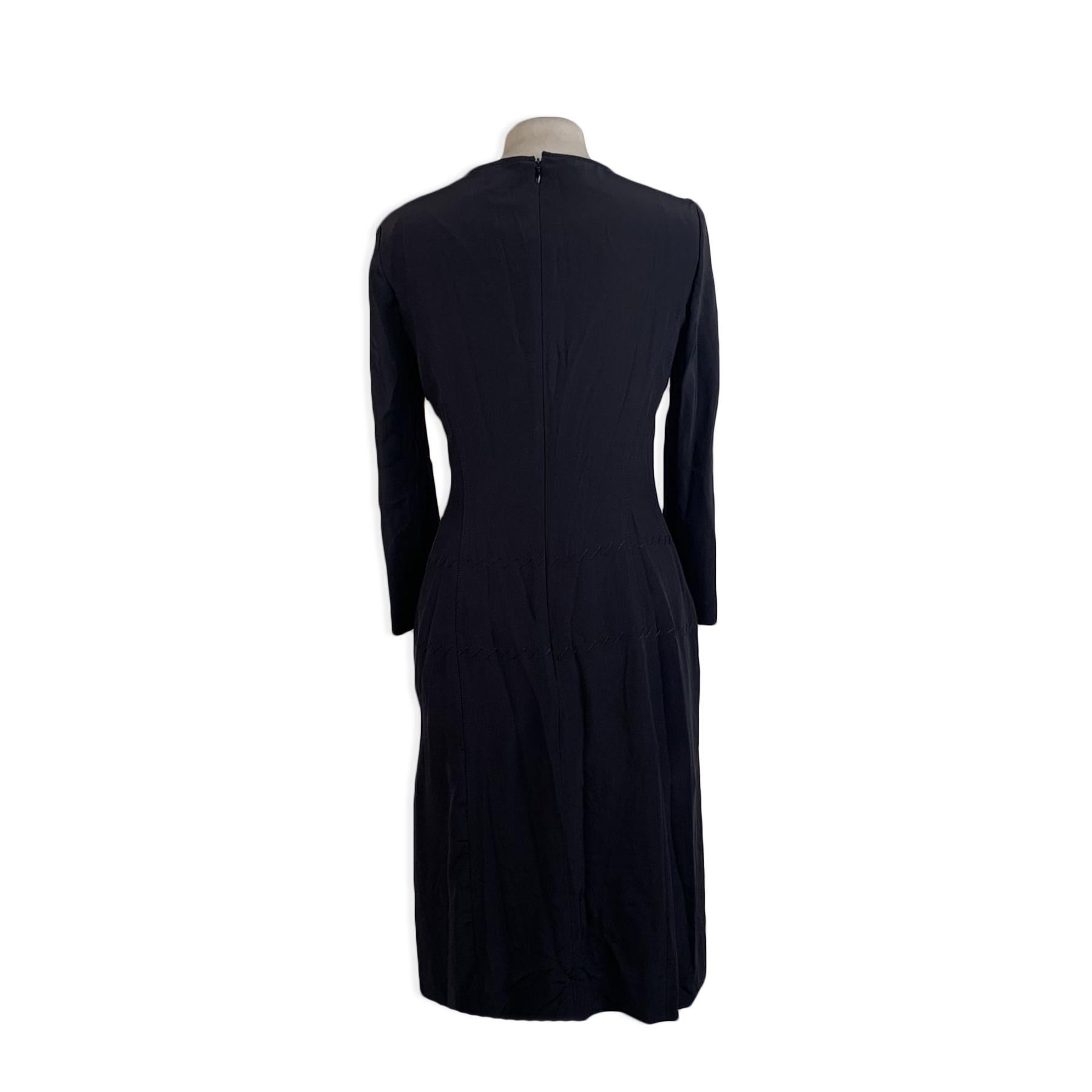 Prada Black Silk Long Sleeve Sweetheart Dress with Stitchings Size 42 In Excellent Condition In Rome, Rome