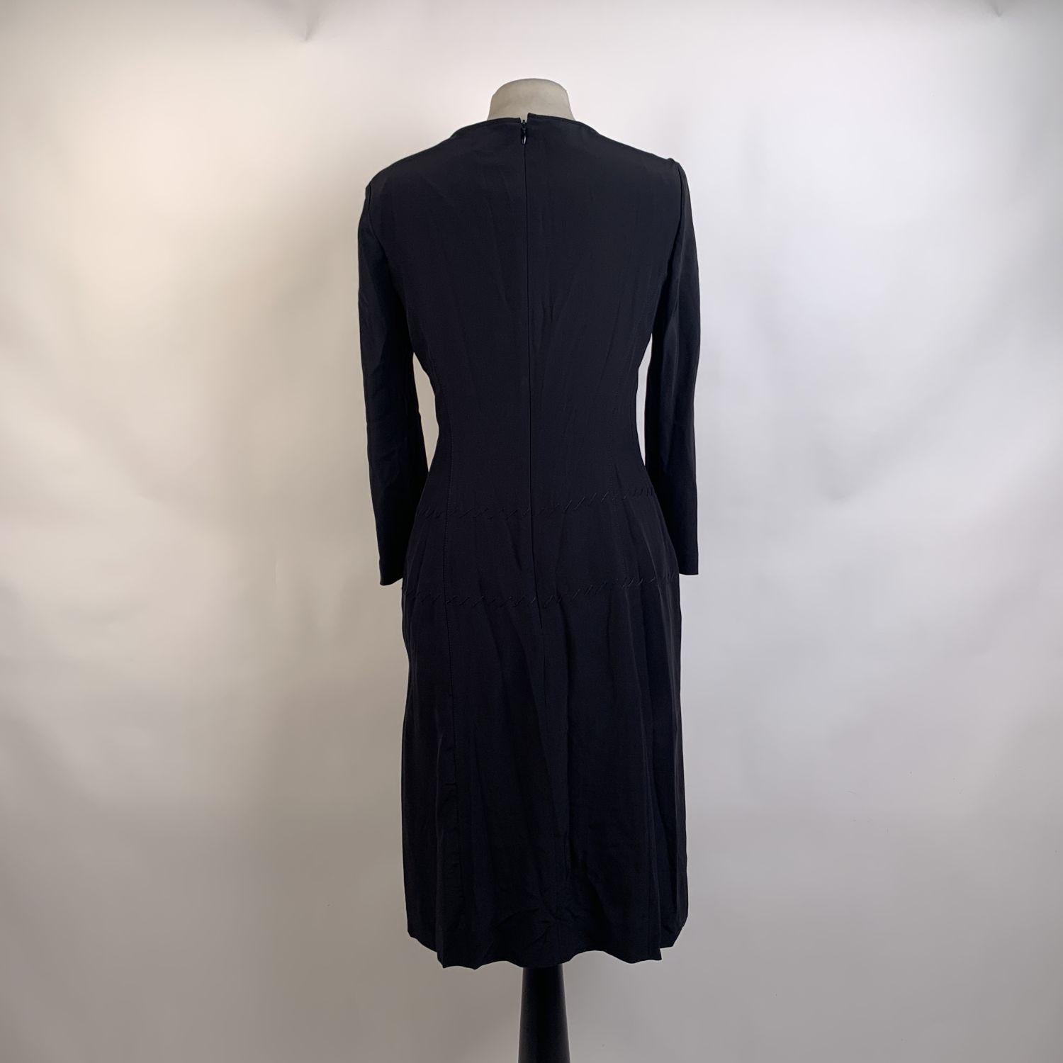 Women's Prada Black Silk Long Sleeve Sweetheart Dress with Stitchings Size 42