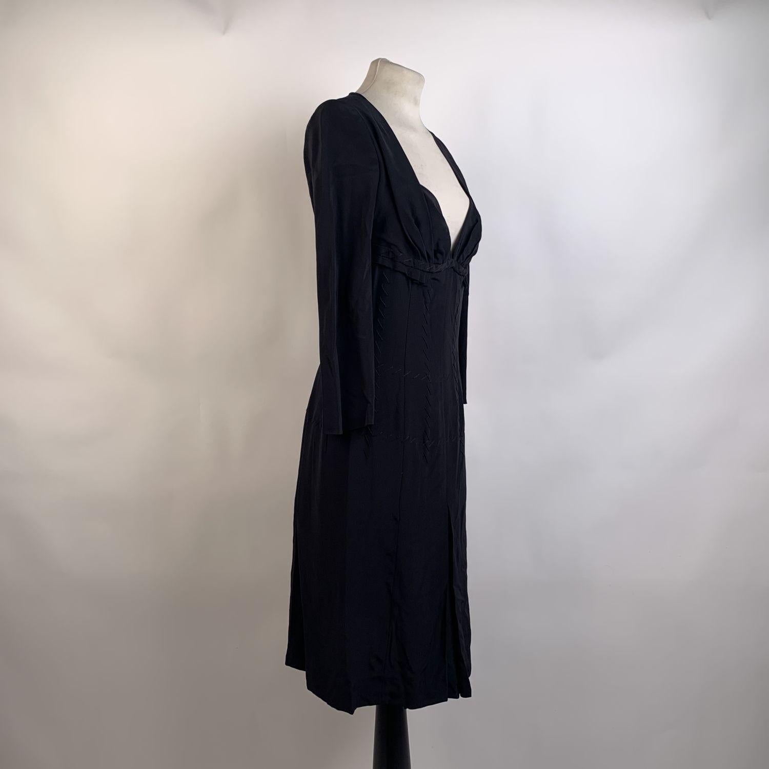 Prada Black Silk Long Sleeve Sweetheart Dress with Stitchings Size 42 1