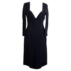 Prada Black Silk Long Sleeve Sweetheart Dress with Stitchings Size 42