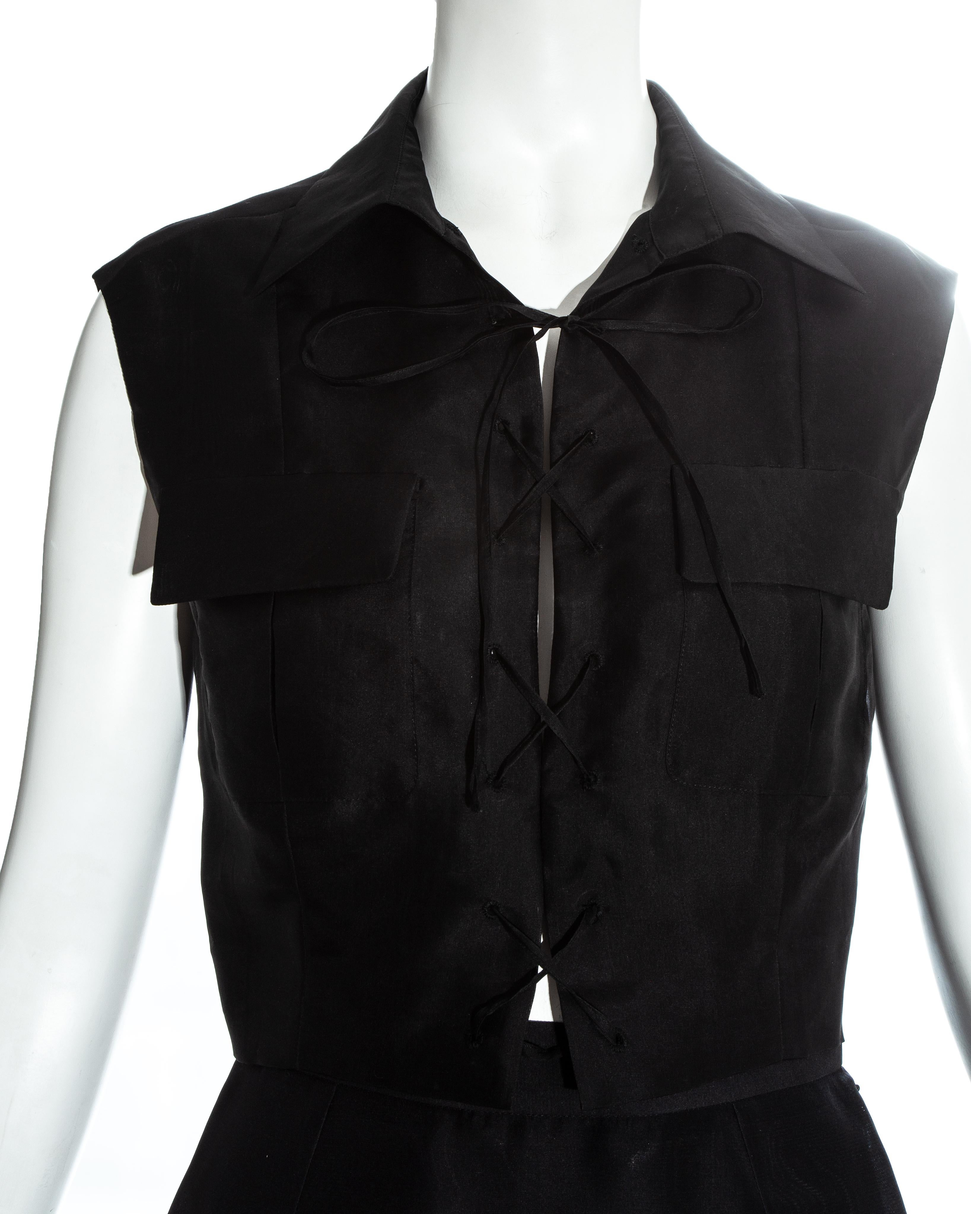 Prada black silk organza and leather mini skirt and vest set, ss 1993 In Good Condition In London, GB